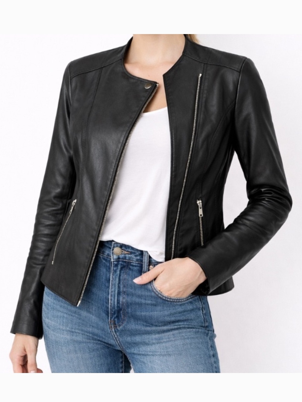 Mango Black 🖤🖤🖤 Women's Leather Bomber Jacket - M